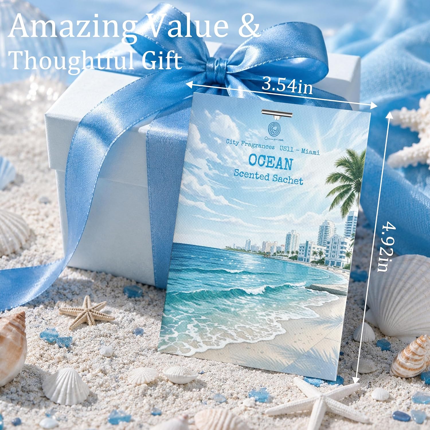 US11-Miami Ocean Scented Sachets for Drawers and Closets, Car Air Freshener Bags, Ocean Closet Freshener and Odor Eliminator for Wardrobe, Dresser, Car and Small Spaces 12 Pack