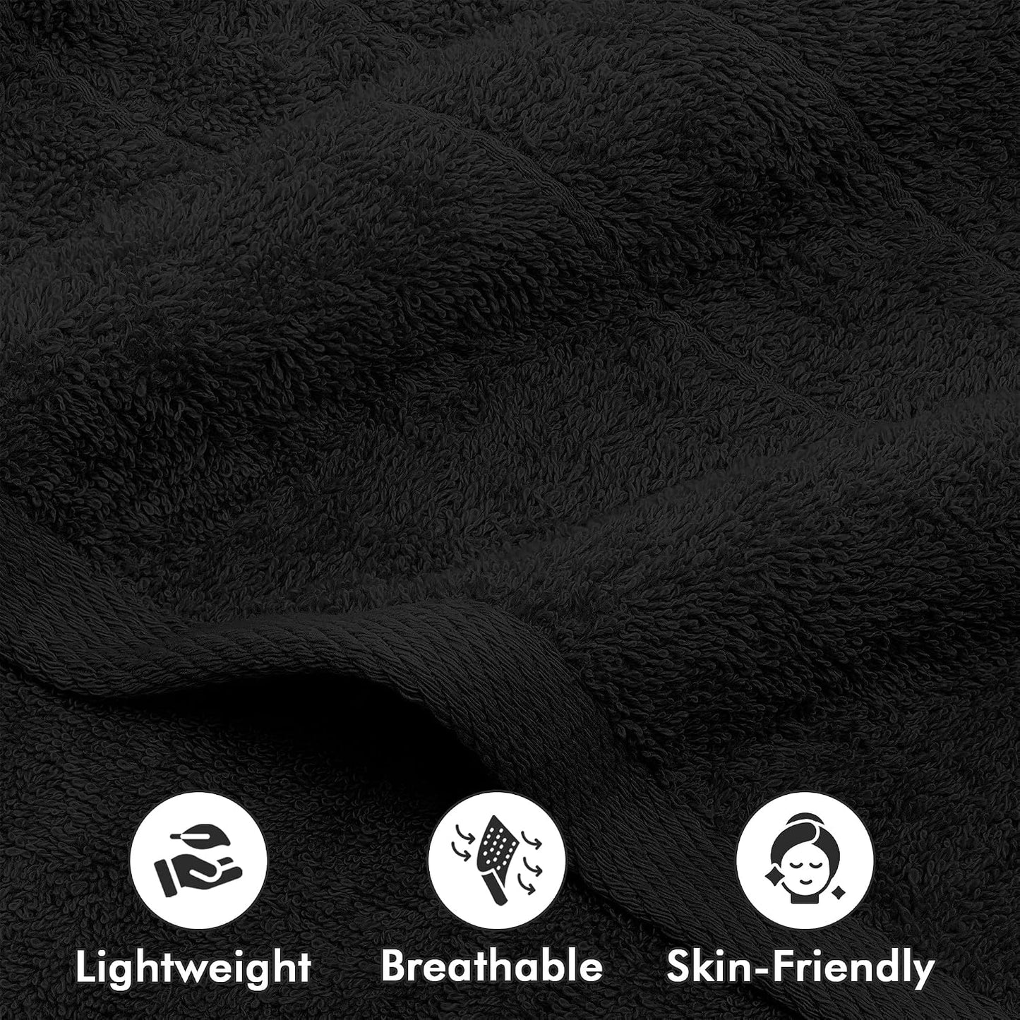 Bath Towels Set of 4 – 100% Ring Spun Cotton Black Extra Large Towels for Bathroom, Spa Use (55x28 in) – 550 GSM Super Soft and Quick Dry Large Bath Sheets for Adults