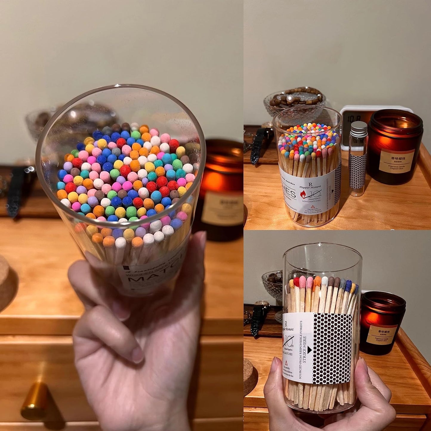 100Pcs 3'' Decorative Rainbow Matches, Premium Fancy Long Wooden Safety Matches for Candles, Long Wooden Matchsticks for Home Décor, Safety Matches for Lighting Candles with Match Striker