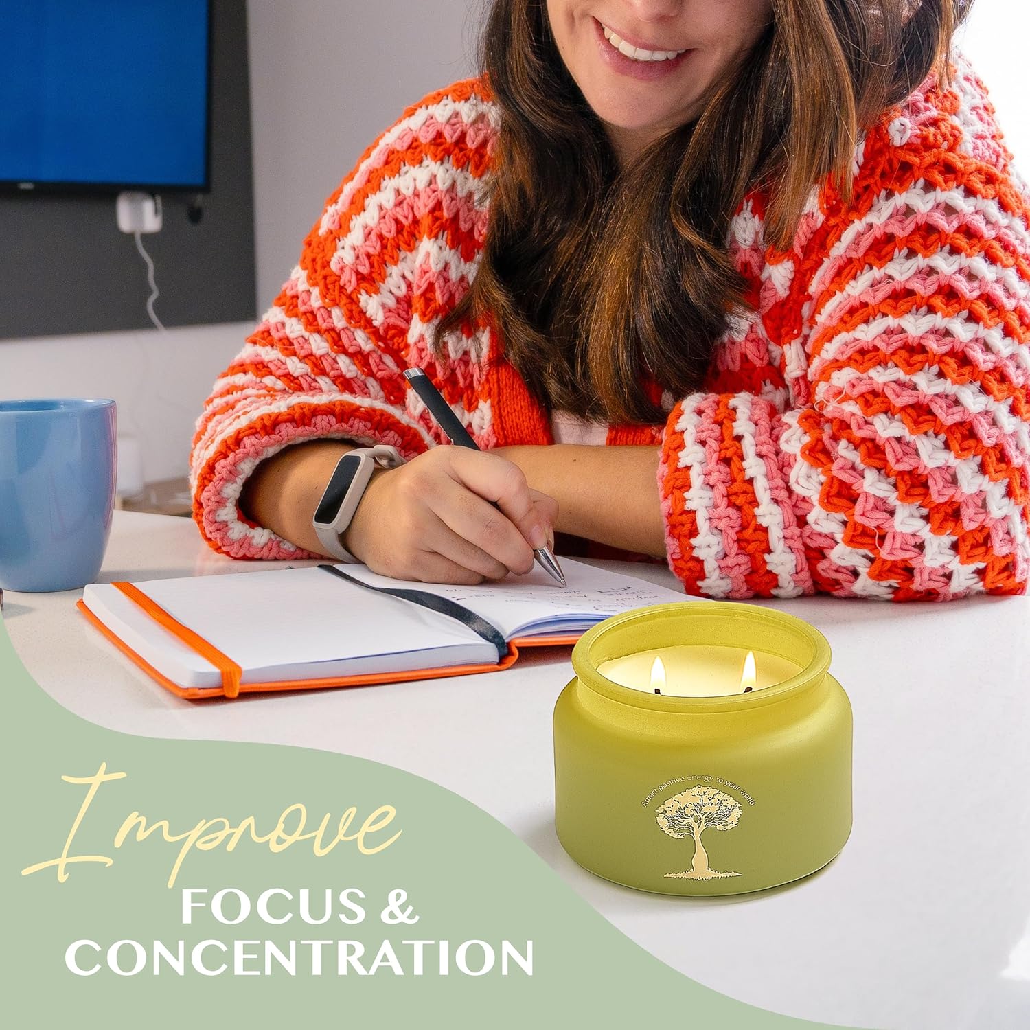 White Sage Meditation and Yoga Candle for Energy Clearing and Protection - 50 Hour Clean Burning Soy Wax - 2-Wick Spiritual Aromatherapy Smudge Candle with Guided Materials -9.5oz