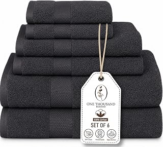 Premium Staple Cotton Bathroom Towel Set - Dark Gray 600 GSM 6-Piece Luxury Bath Towel Set 1 Stripe - 2 Bath Towels, 2 Hand Towels & 2 Washclothes Set - High Absorbent & Quick Dry for Gym, Spa, Hotel