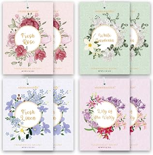 4 Scents Large Scented Sachets - 8 Pack, Long-Lasting Home Fragrance Sachet Bags, Extra Large Fresh-Scented Packets, Sachets for Drawer and Closet (Rose Gardenia Linen Lily)