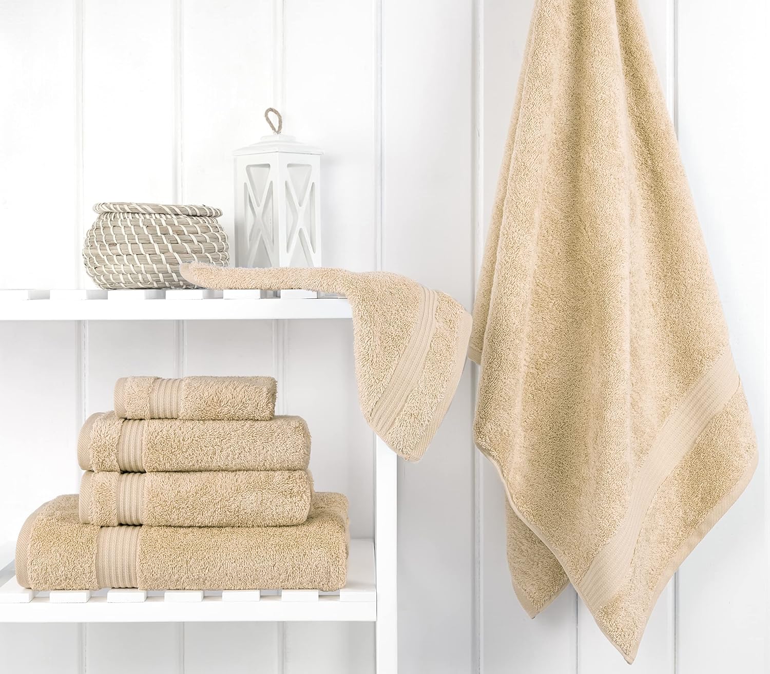 Cotton Paradise 100% Cotton Turkish Towel Set, Soft Absorbent Quick Dry, 6 Piece Towel Set, Beige
