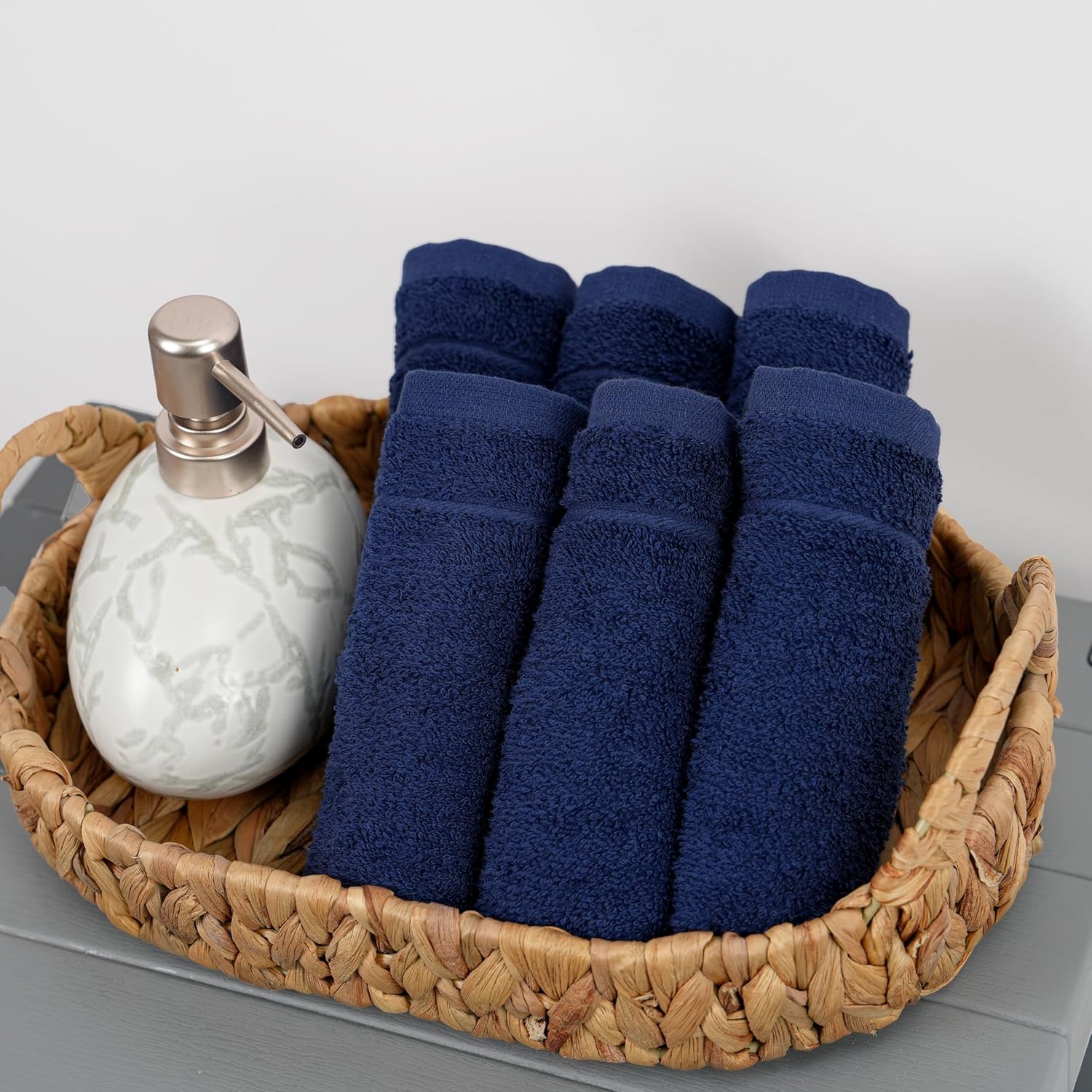 Tens Towels Pack of 60 Washcloths, 12 x 12 Inches, Lighter Weight, Quick to Dry, Super Soft & Absorbent, Gentle Face Towels, Hotel Quality, Perfect for Bathroom, Gym, Spa (Navy, 60 Pack)