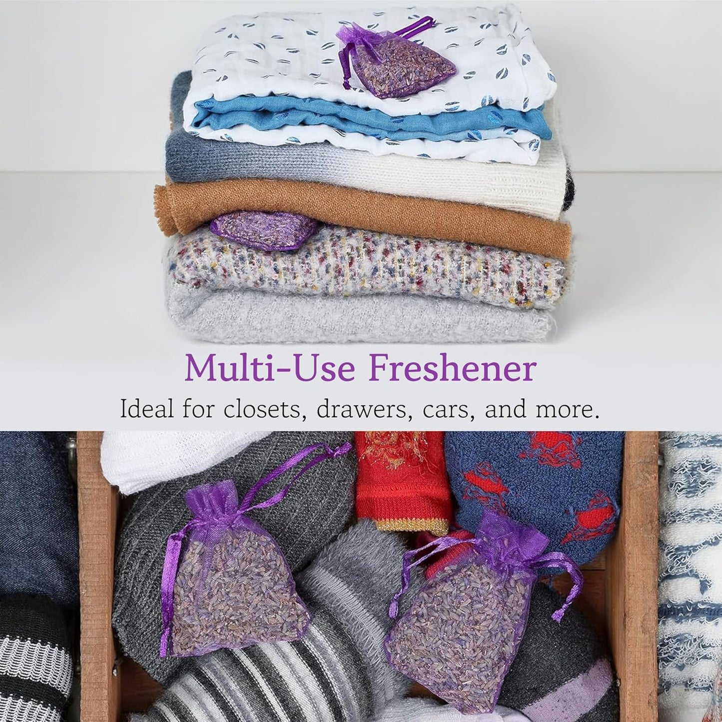 LAVODIA Lavender Sachets for Drawers and Closets - Pack of 20 Sachet Bags with Dried Lavender Flowers - Closet Deodorizer Odor Eliminator for Fresh Scented Storage