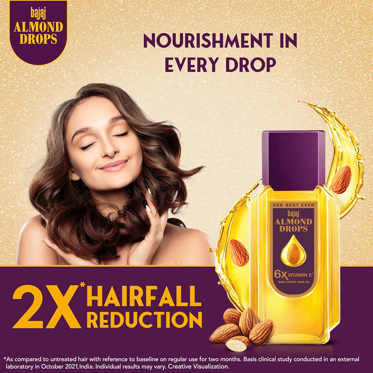 Bajaj Almond Drops Hair Oil, Almond Oil Enriched with 6X Vitamin E, Light and Non-Sticky, Hair Fall Control | 10.14 fl.oz (300ml)