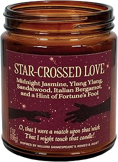The Unemployed Philosophers Guild Star-Crossed Love Scented Candle - Hand-Poured in the USA, Soy Wax Blend, 30 Hour Burn Time, 7 oz Glass Jar, Romeo and Juliet Themed