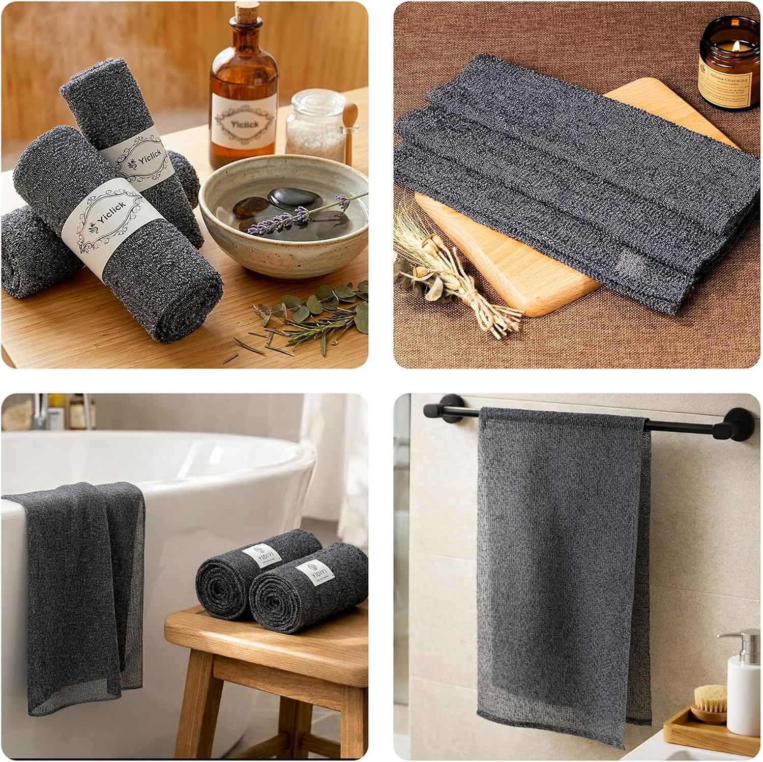Yiclick 3 PCS Exfoliating Washcloth Towels - Exfoliating Body Scrubber Exfoliator, Back Scrubber for Shower Bath Use, Japanese & Korean Scrub Wash Cloths, Loofah Lufa Sponge Washer for Women Men
