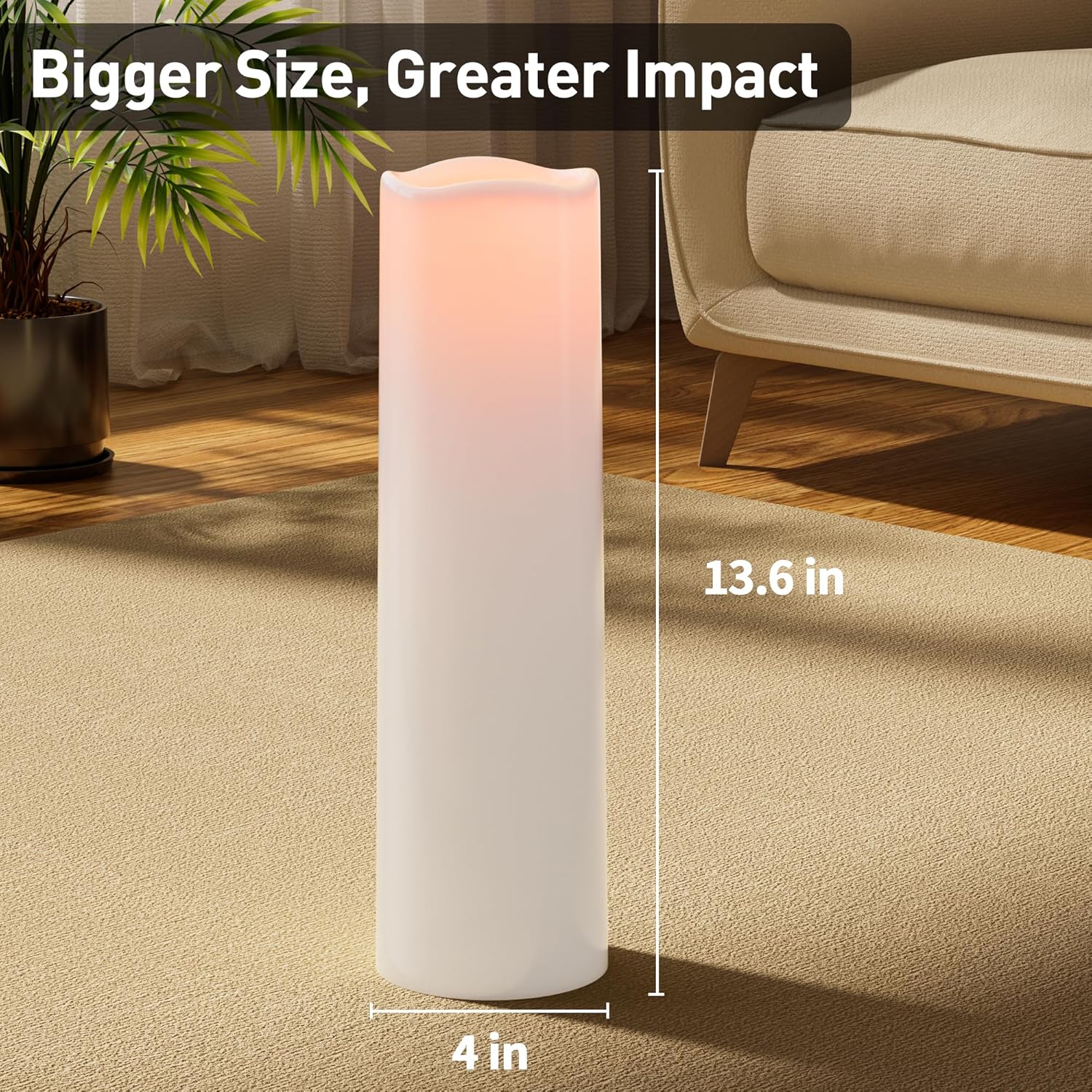 14"×4" Large Outdoor Candles with Timer Waterproof LED Flameless Pillar Candles Battery Operated with Remote Flicking Plastic for Home Decoration Porch Patio Wedding Fireplace Lantern, White 2Pcs