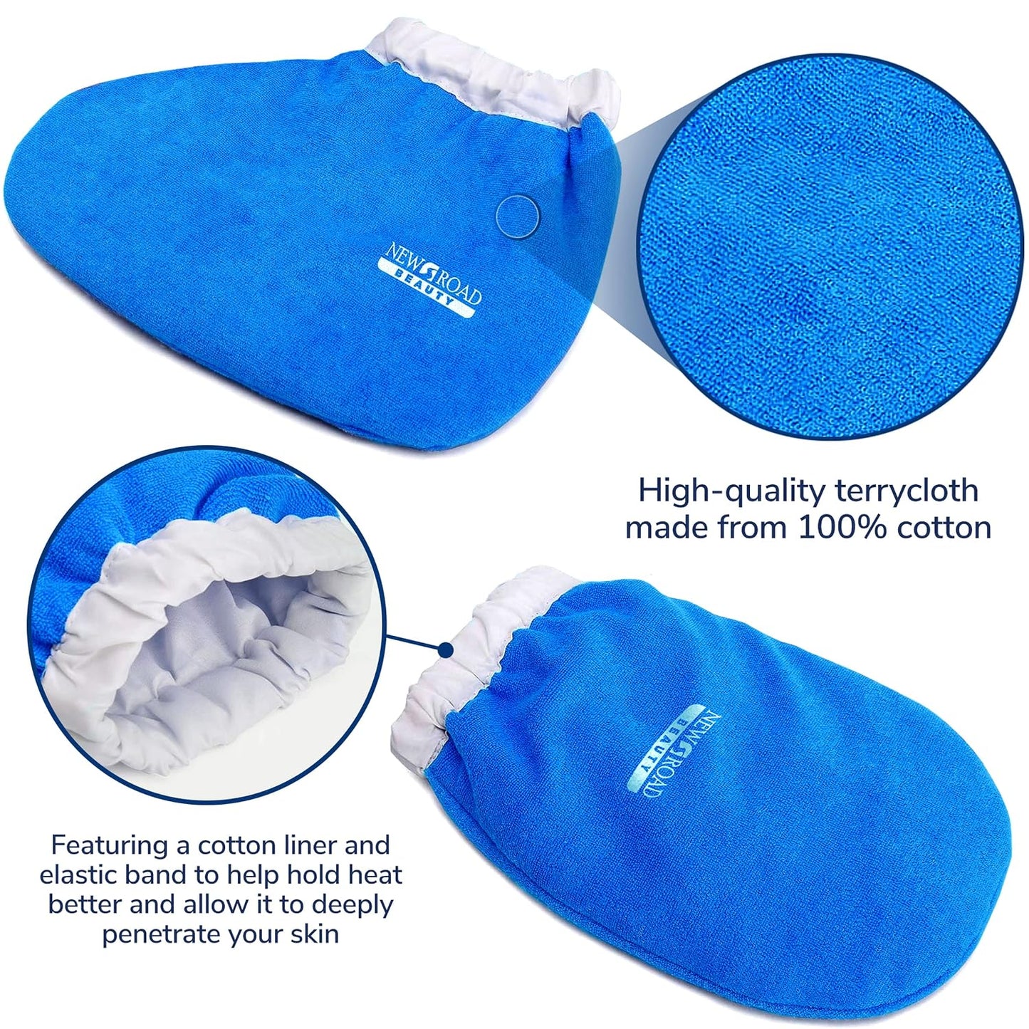 Paraffin Wax Mitts for Hand and Foot, Thick Heat Therapy Insulated Terry Cloth for Paraffin Treatments, Use for Pedicure Foot Spa - Blue