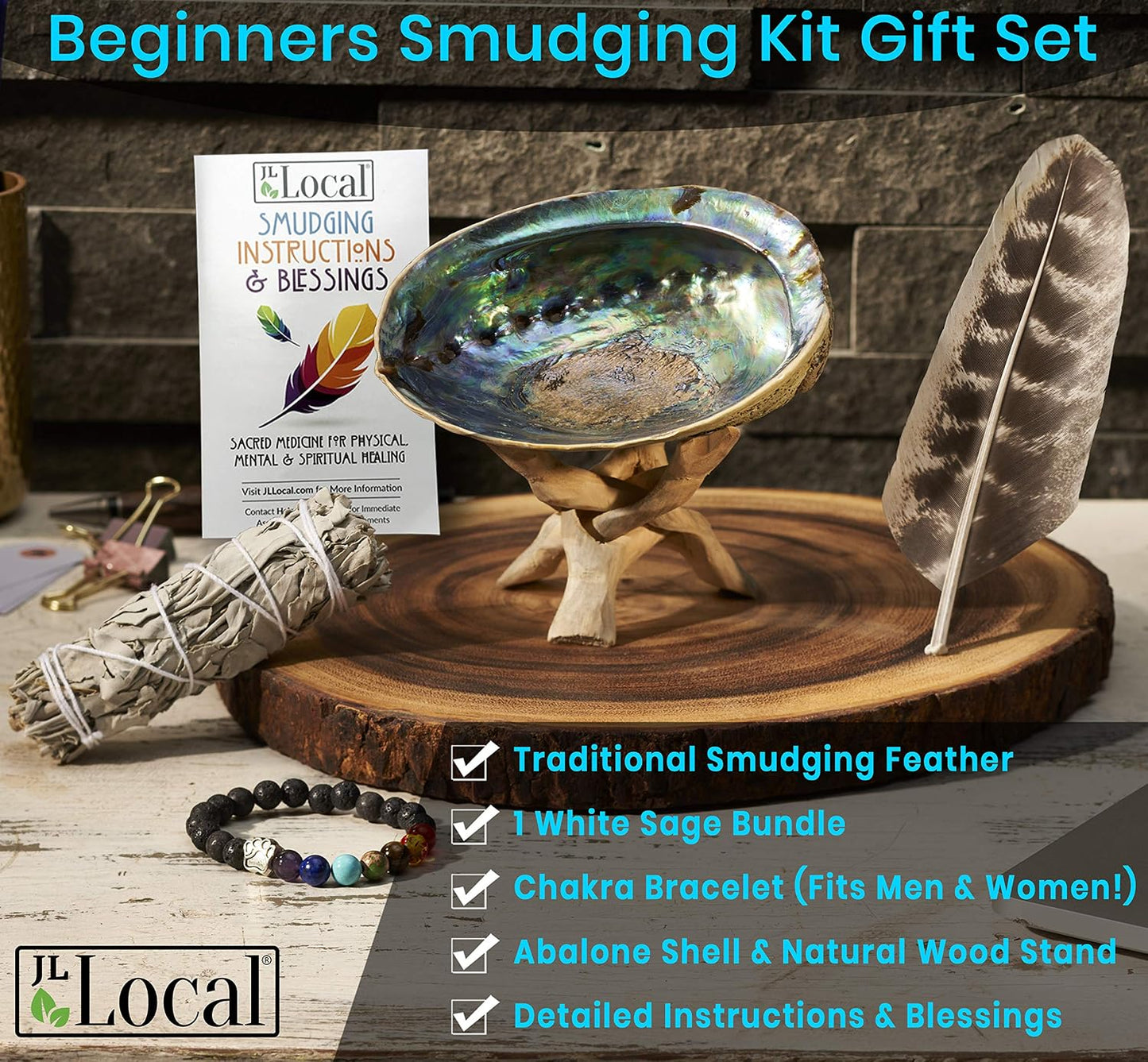 White Sage Smudging Kit Smudge Stick Gift Kit | Instructions & Blessings Included, Beginner's Kit