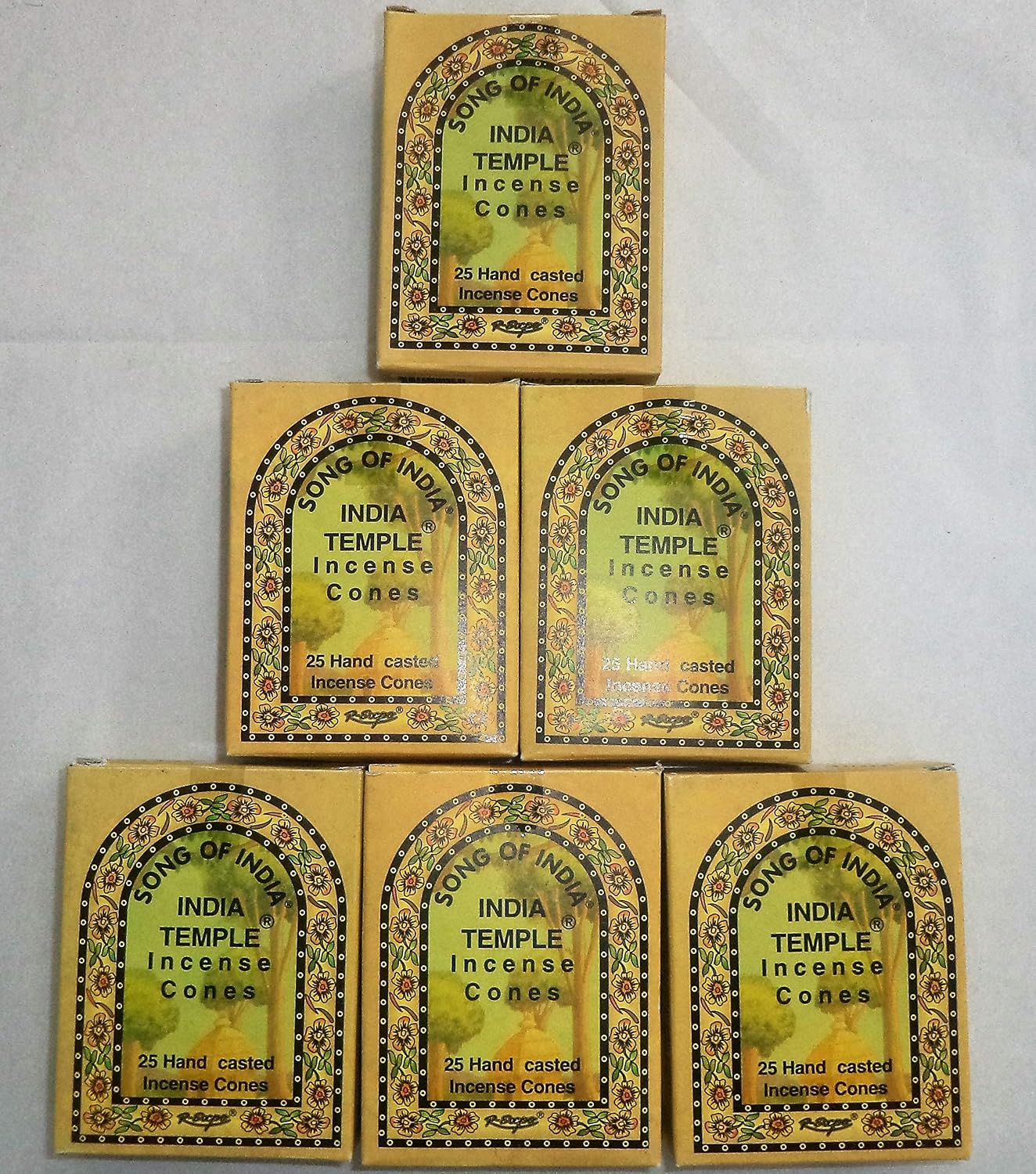 Song of India - India Temple Incense Cones. 6 x 25 = 150 Cones Total