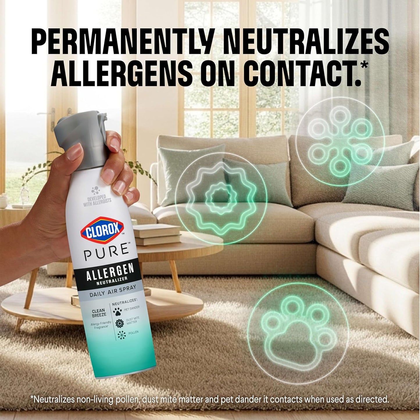 Clorox PURE Allergen Neutralizer Daily Air Spray, Clean Breeze, 8 Ounces