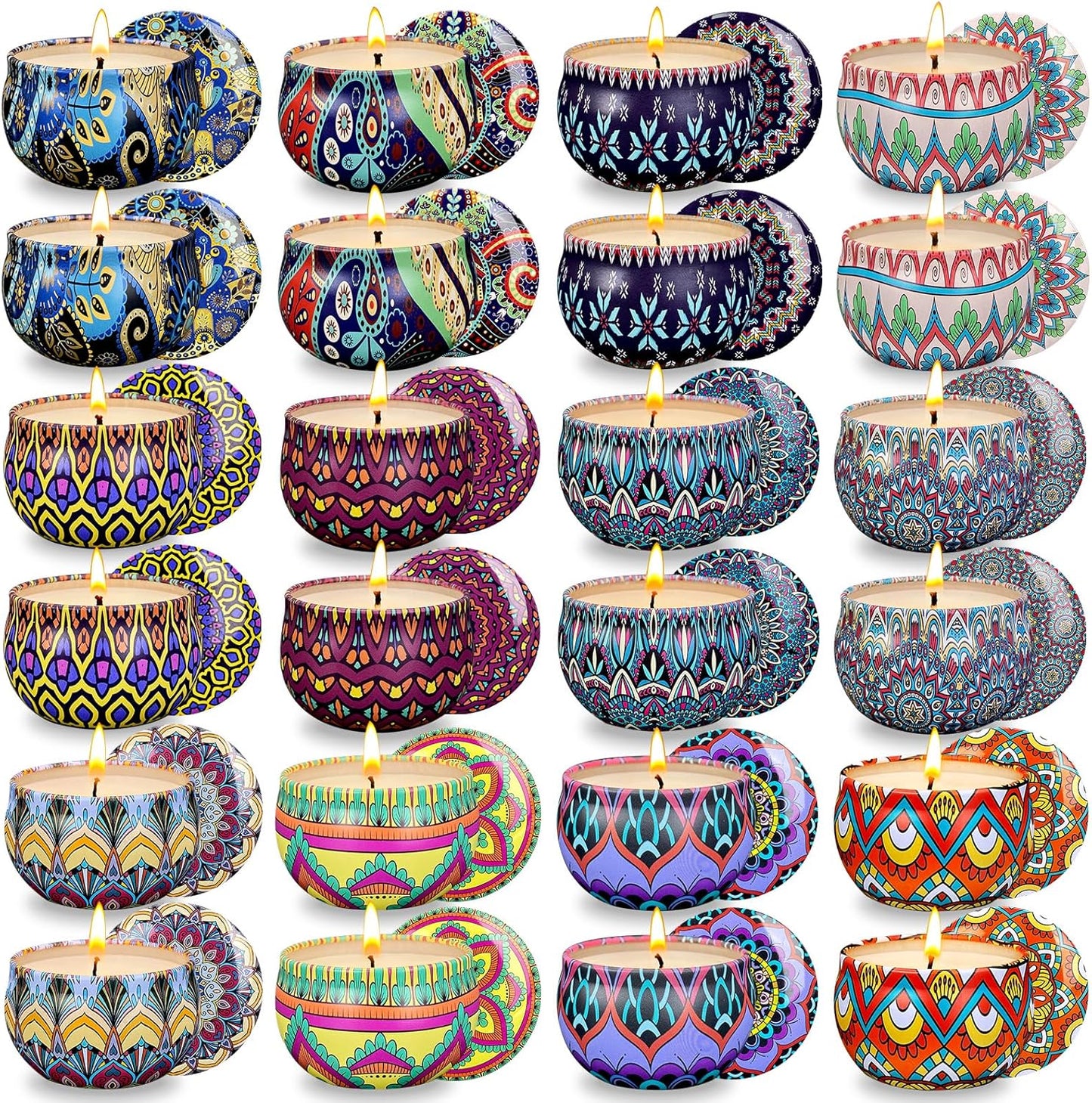 Set of 24 Small Scented Candles Soy Wax Aromatherapy Candles 2.5 OZ Portable Tin Candles with Lid, Relaxation Gifts Basket for Mother, Women, Friends and Coworkers