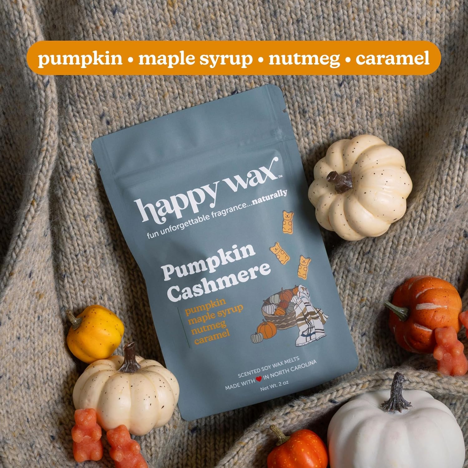 Happy Wax Cozy Pumpkin Collection: Natural, Non-Toxic Scented Soy Wax Melts – Total 6oz Variety Pack: Pumpkin Cashmere, White Cinnamon Pumpkin, Pumpkin Souffle