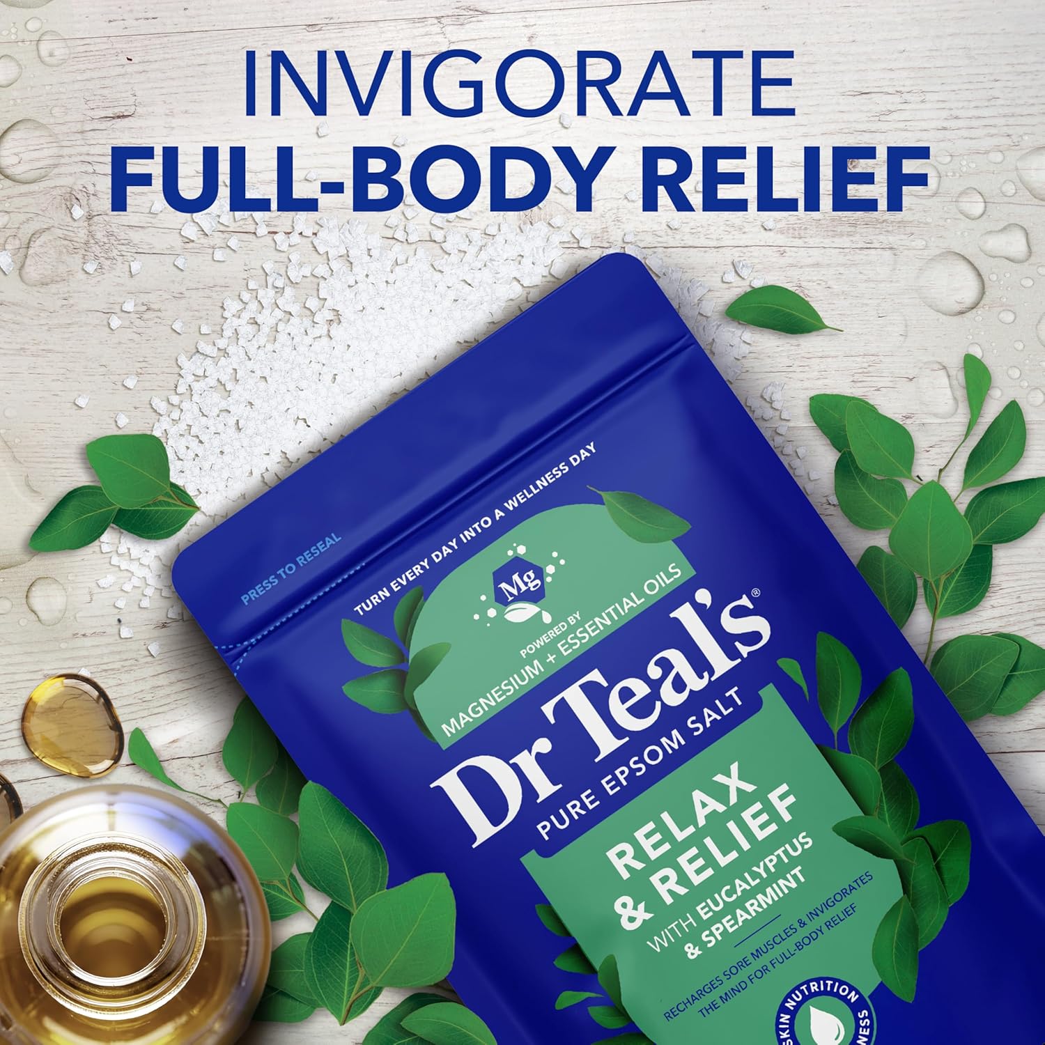 Dr Teal's Pure Epsom Salt, Relax & Relief with Eucalyptus and Spearmint, 3 lb (Pack of 4)