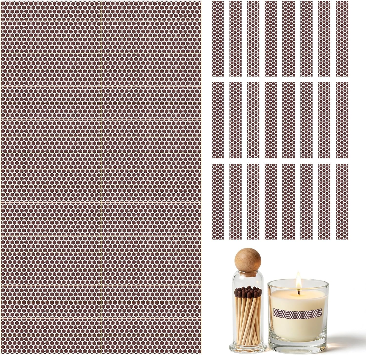 42 PCS Match Striker Stickers, Match Striker Paper with Adhesive, Ideal for Fireplace Matches (Rectangle)