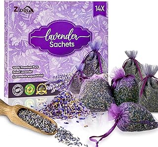 14 Pack Organic Lavender Sachet Bags for Drawers and Closets - Natural Fresh Dried Lavender French Potpourri Bags for Clothes Storage - Scented Sachets for Drawers, Wardrobes, Cars & Home