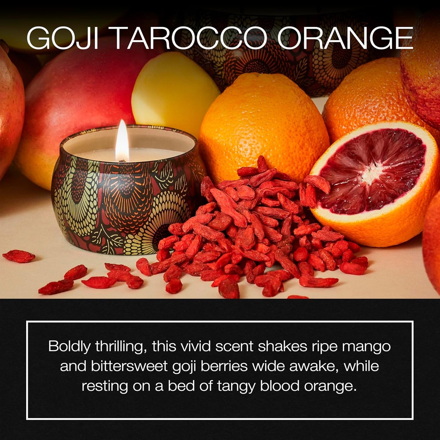 Voluspa Goji Tarocco Orange, Mini Tin Candle, 4 oz, 25 Hour Burn Time, Coconut Wax for Clean Burning, Handcrafted in the USA