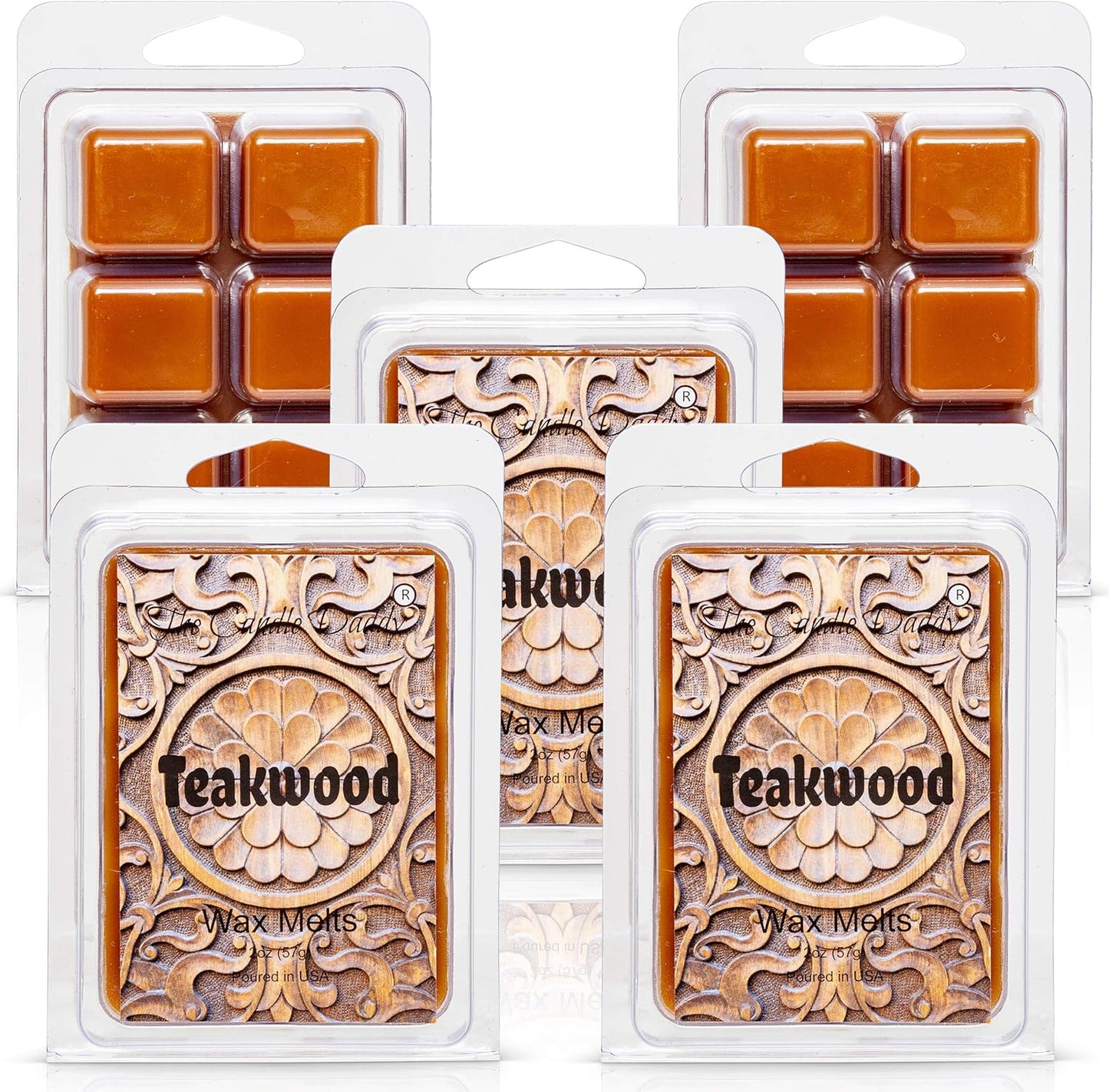 Teakwood - Rustic, Earthy, Sweet Scented Melt- Maximum Scent Wax Cubes/Melts- 1 Pack -2 Ounces- 6 Cubes Gift for Women, Men, BFF, Friend, Wife, Mom, Birthday, Sister, Daughter, Long Lasting Wax Tart