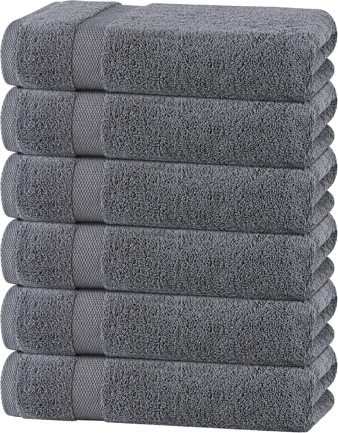 White Classic Wealuxe Grey Towels for Bathroom 6 Pack, Cotton Bath Towel Set for Hotel, Gym, Spa, Soft Extra Absorbent Quick Dry 22x44 Inch