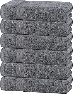 White Classic Wealuxe Grey Towels for Bathroom 6 Pack, Cotton Bath Towel Set for Hotel, Gym, Spa, Soft Extra Absorbent Quick Dry 22x44 Inch