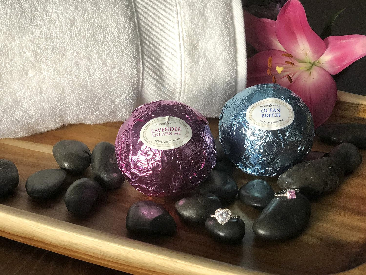 Ocean Breeze Lavender Bath Bombs Gift Set of 2 with Ring Surprise Inside Each Made in USA
