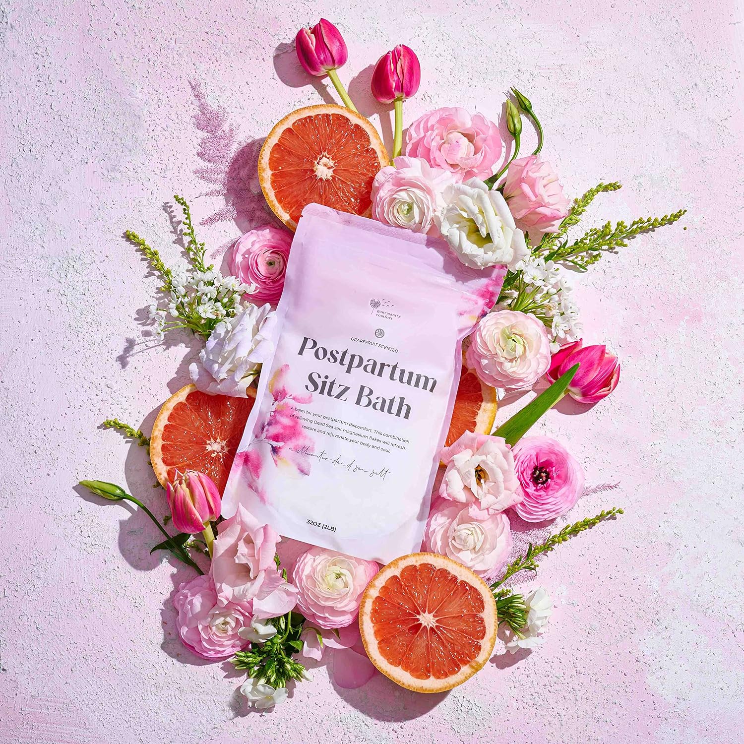Gourmanity Comfort Sitz Bath Salt for Postpartum Care, Soothing Combination of Dead Sea Salt and Essential Oils to Refresh Your Body, Natural Ingredients, Harvested from the Dead Sea, 32oz