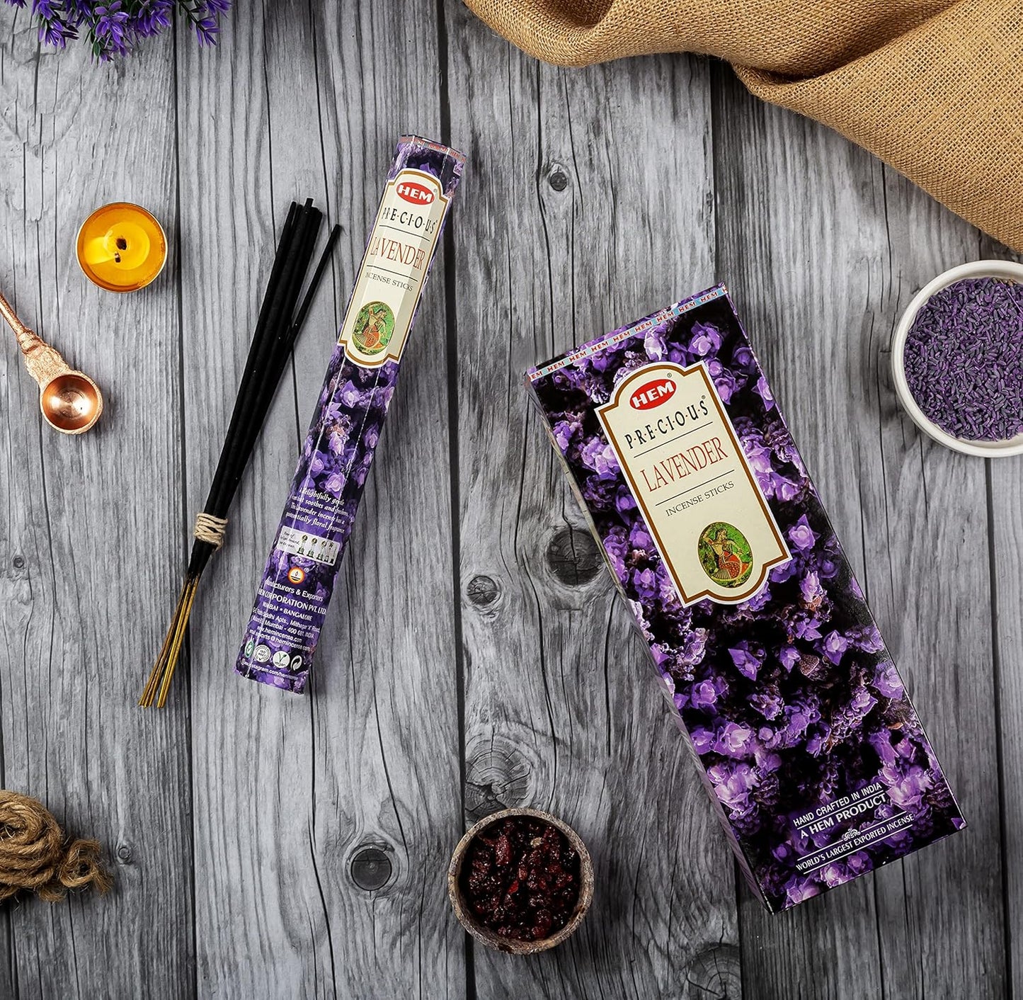 HEM Lavender Incense Sticks – Pack of 120 | Hand-Rolled in India | Soothing Floral Aroma for Relaxation, Stress Relief, Meditation, Yoga, Prayer & Home Fragrance