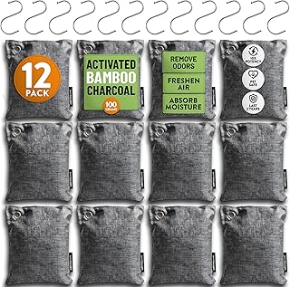 Activated Bamboo Charcoal Odor Absorber Bags for Strong Odors - 12 Pack Large 100g Air Purifying Bags, Natural Activated Charcoal Deodorizer for Shoes, Closet, Car, Gym Bag, Bathroom & Home