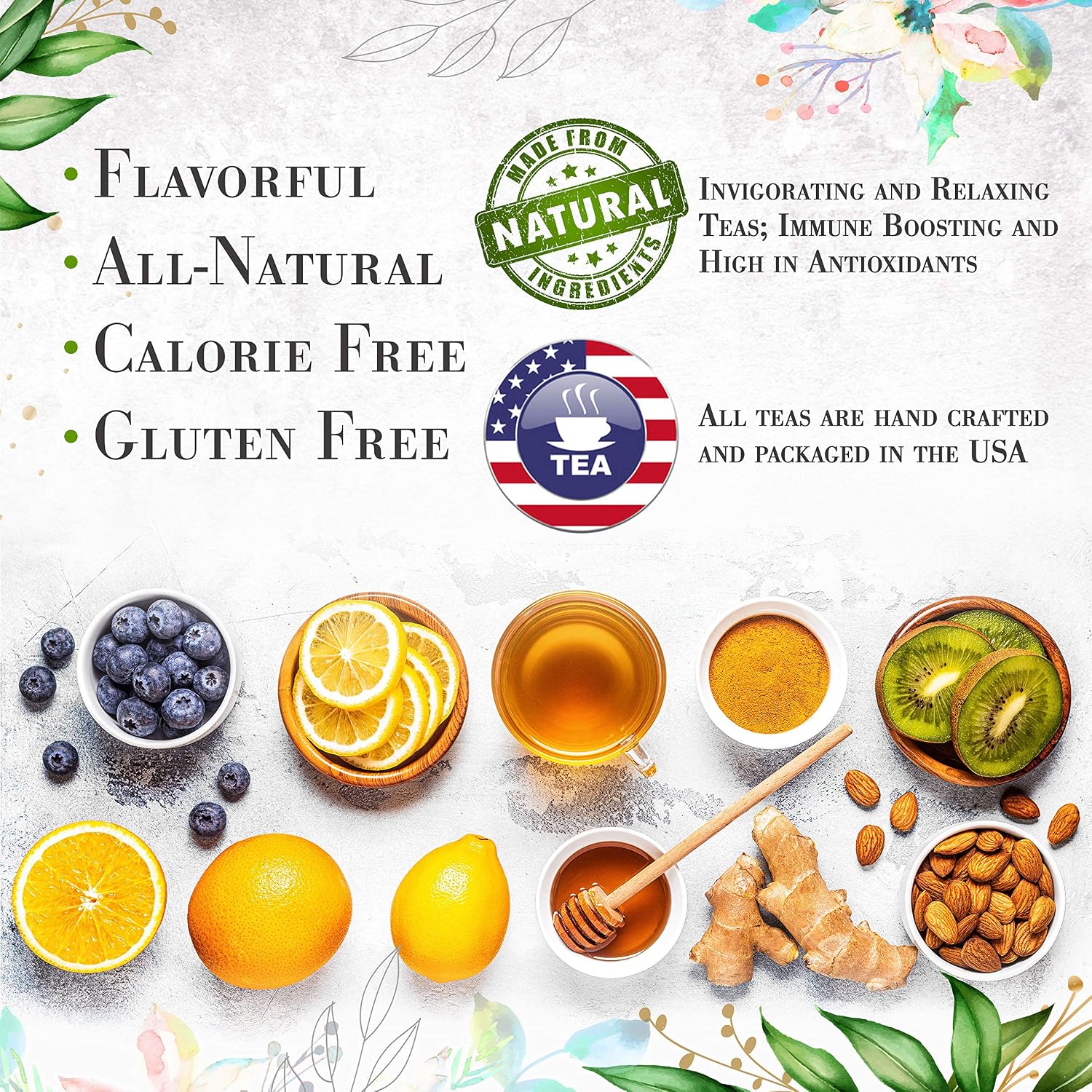 Lemon Lavender Green Tea by La Tea Dah, Antioxidant Rich Tea Made with Lightly Caffeinated Green Tea Leaves, Lemongrass, & Lavender Flowers, Floral Tea Gift Collection (12 Sachets)