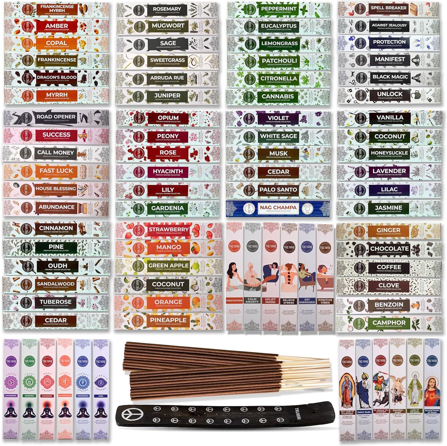 Trumiri Incense Sticks - Insence-Sticks - 12 Random Scents Variety Pack of Insense Inciensos - 20 Inscents-Sticks per Scent - Total 240 Incents + Holder Burner