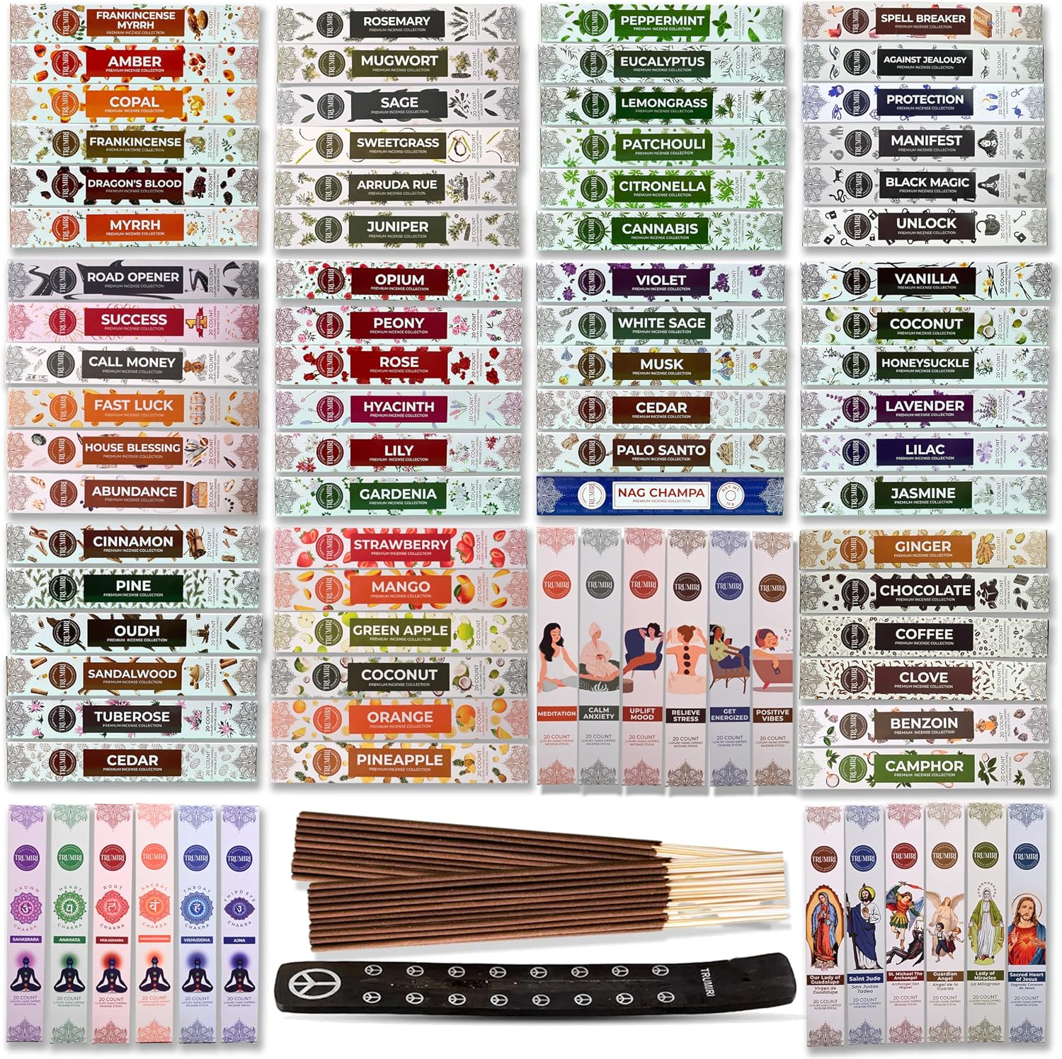 Trumiri Incense Sticks - Insence-Sticks - 12 Random Scents Variety Pack of Insense Inciensos - 20 Inscents-Sticks per Scent - Total 240 Incents + Holder Burner