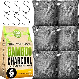 Charcoal Odor Absorber for Strong Odor (6 Pack, 100g each), Bamboo Charcoal Air Purifying Bag, Basement Musty Odor Eliminator Deodorizer, Activated Charcoal Odor Absorber for Closet, Shoe, Car