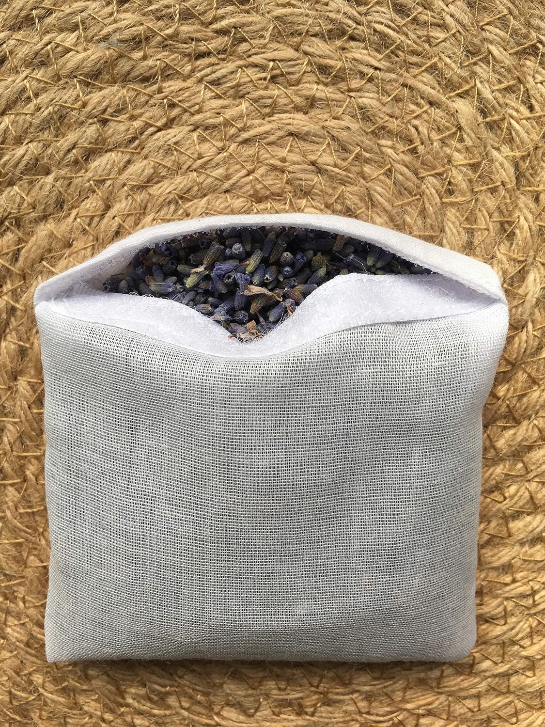 Hand Embroidered Lavender Pillow Sachet Bag “Lavender Crown” Natural Linen Cushion 6"x6", Set of 3