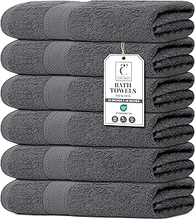 Medium Size Bath Towels Set of 6 – 100% Cotton Terry – 24" x 48" – Quick Dry, Soft & Highly Absorbent – Grey Towels for Bathroom, Gym, Spa, Pool & Daily Use