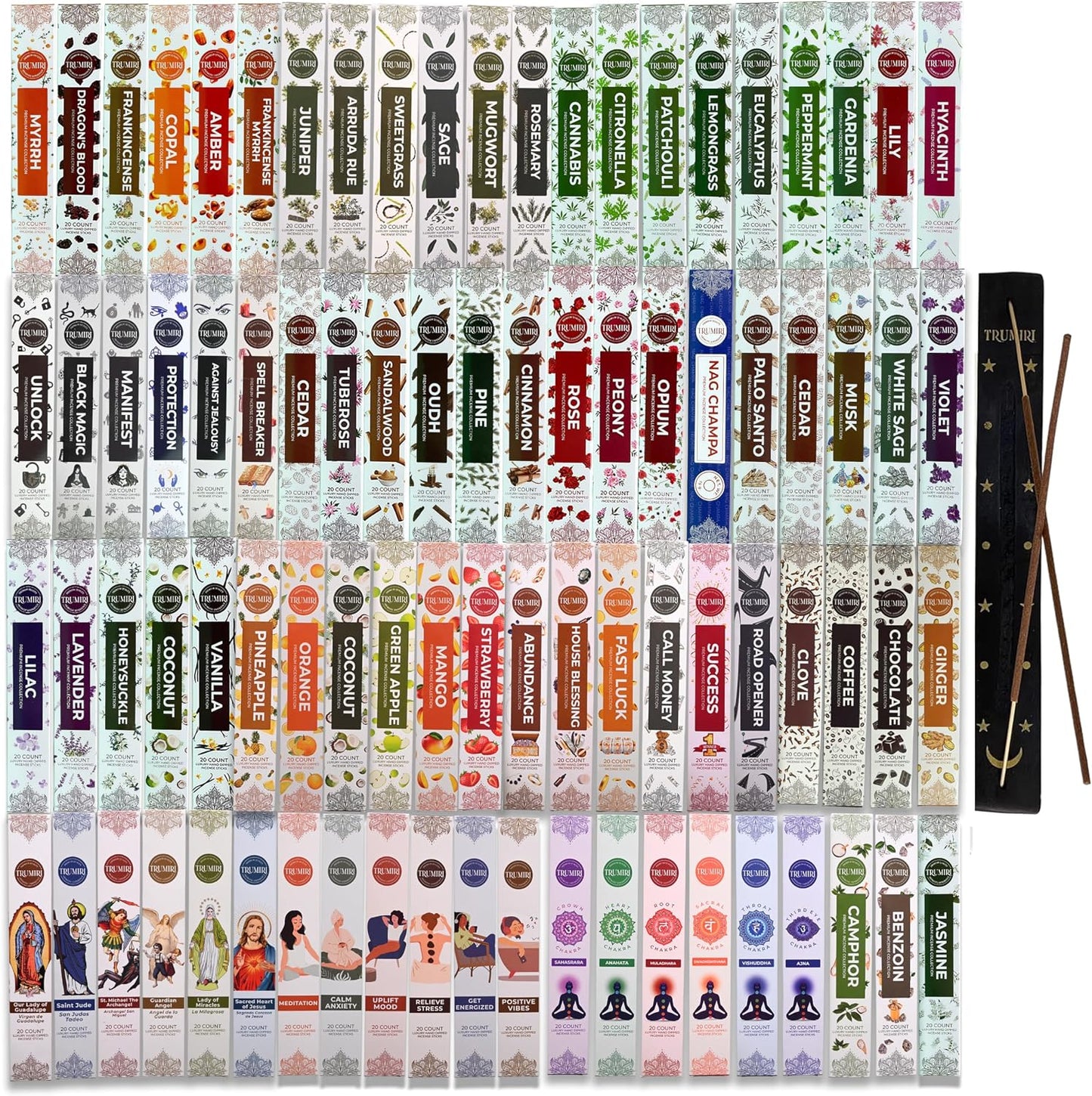 Trumiri Incense Sticks - Insence-Sticks - 12 Random Scents Variety Pack of Insense Inciensos - 20 Inscents-Sticks per Scent - Total 240 Incents + Holder Burner