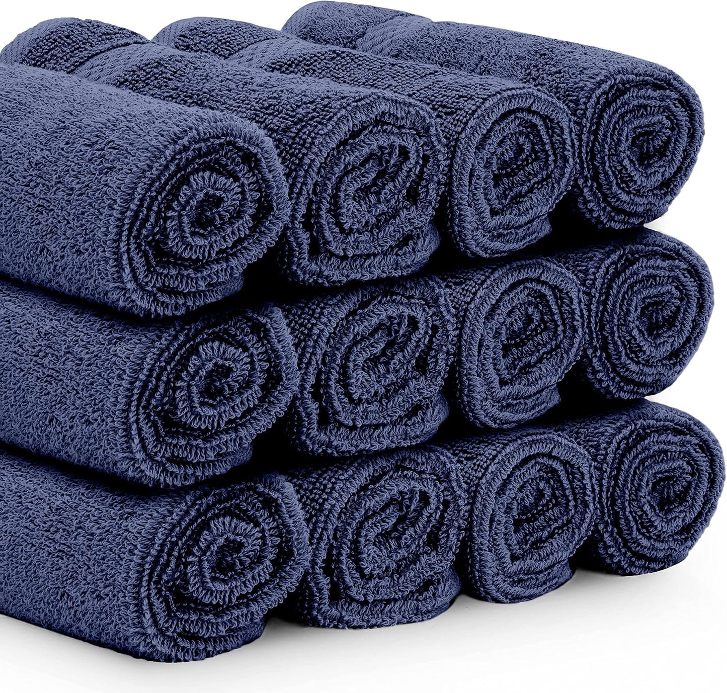 White Classic Luxury Cotton Washcloths 13x13 Inch - 650 GSM Turkish Cotton | Hotel, Spa, Bathroom Face Towel | 12 Pack, Navy Blue