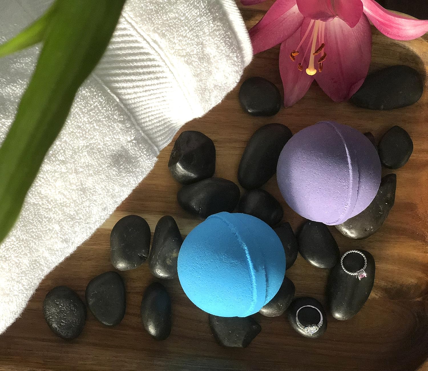 Ocean Breeze Lavender Bath Bombs Gift Set of 2 with Size 6 Ring Inside Each Made in USA