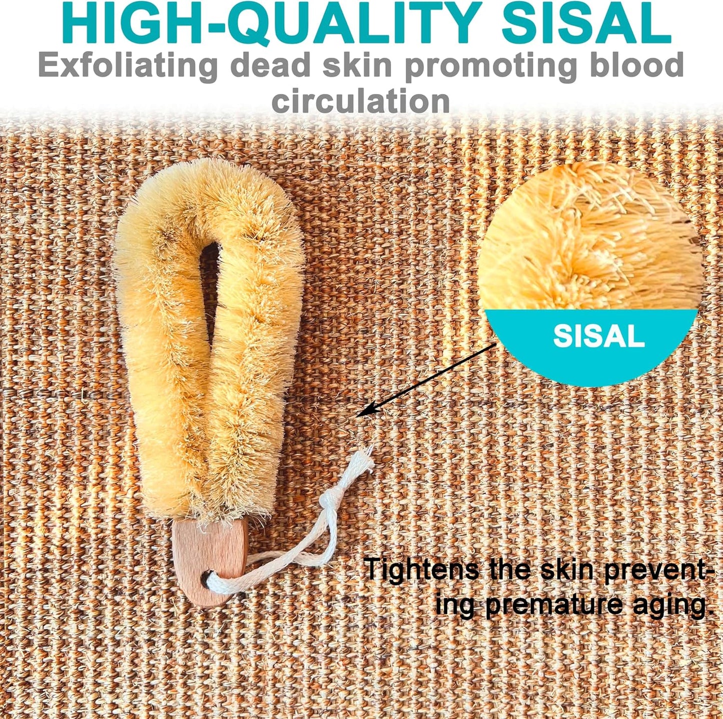 2PACK Quality SISAL All Natural Spa Foot Brush with Wooden Handle - Dry or Wet Use - 7.3 inch Length - Exfoliates, Improves Blood Circulation, Cellulite Reduction