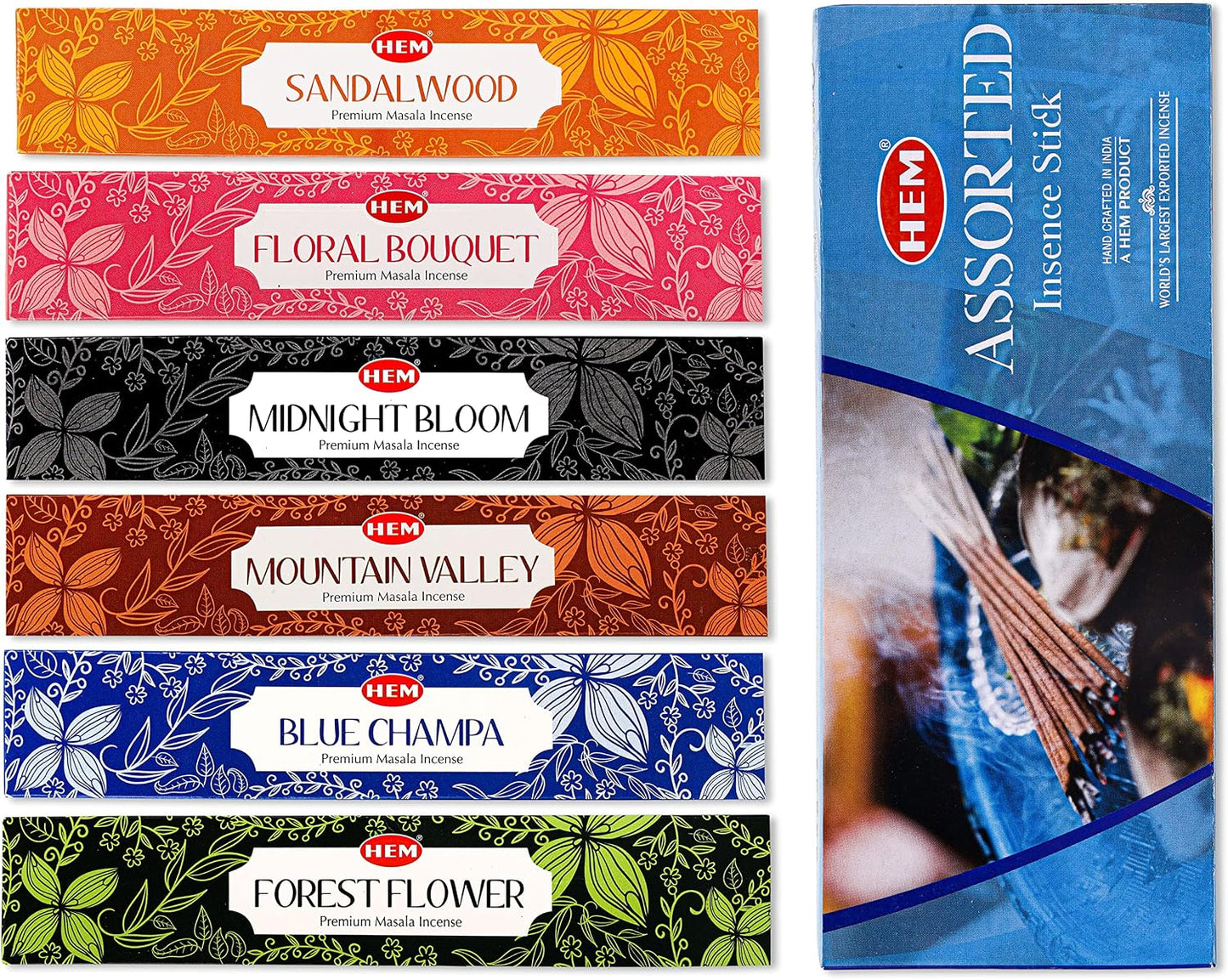 Hem Assorted Incense Sticks Variety 6 Packs x 15 GMS - Aromatherapy Insence for Air Purifier,Insents Stick Gift Set, Perfect for Meditation and Relaxation (Nature Series)