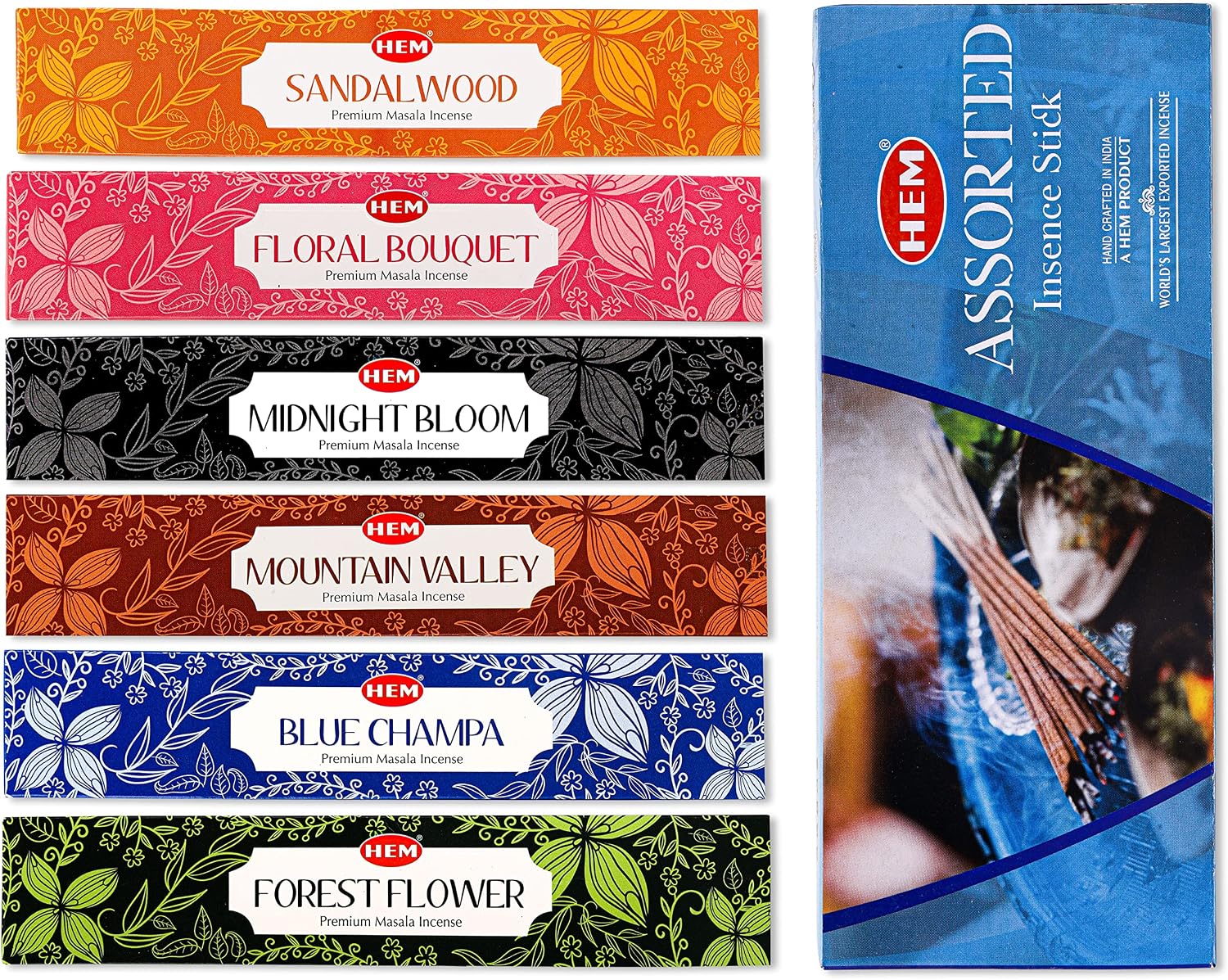 Hem Assorted Incense Sticks Variety 6 Packs x 15 GMS - Aromatherapy Insence for Air Purifier,Insents Stick Gift Set, Perfect for Meditation and Relaxation (Nature Series)