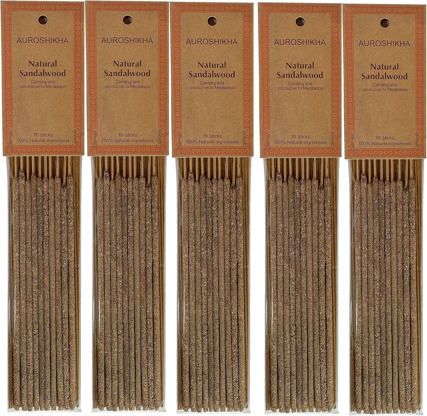 Auroshikha Natural Sandalwood - Incense Sticks (5 Pack, Total 50 Sticks)
