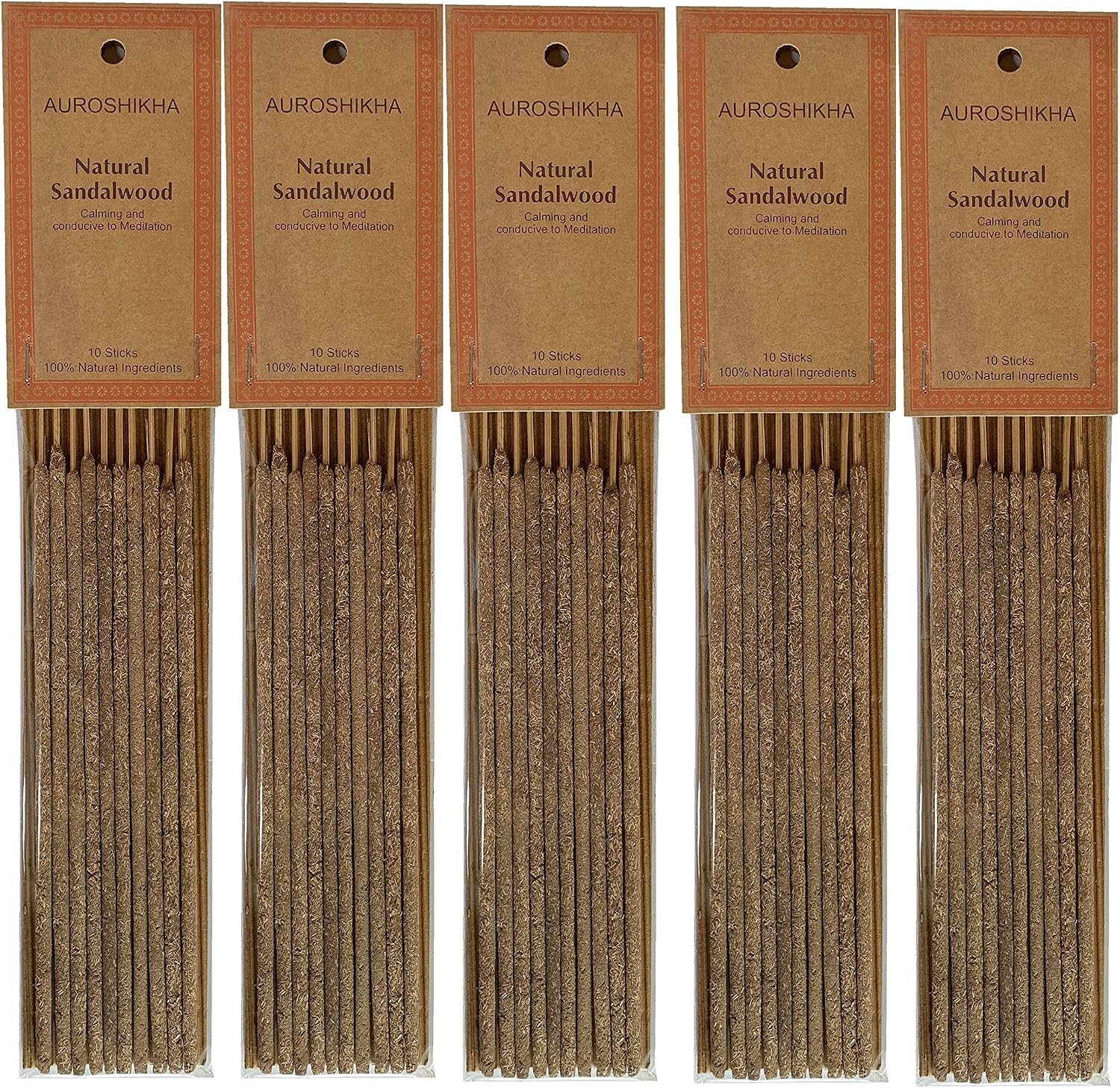 Auroshikha Natural Sandalwood - Incense Sticks (5 Pack, Total 50 Sticks)