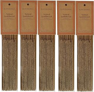 Auroshikha Natural Sandalwood - Incense Sticks (5 Pack, Total 50 Sticks)