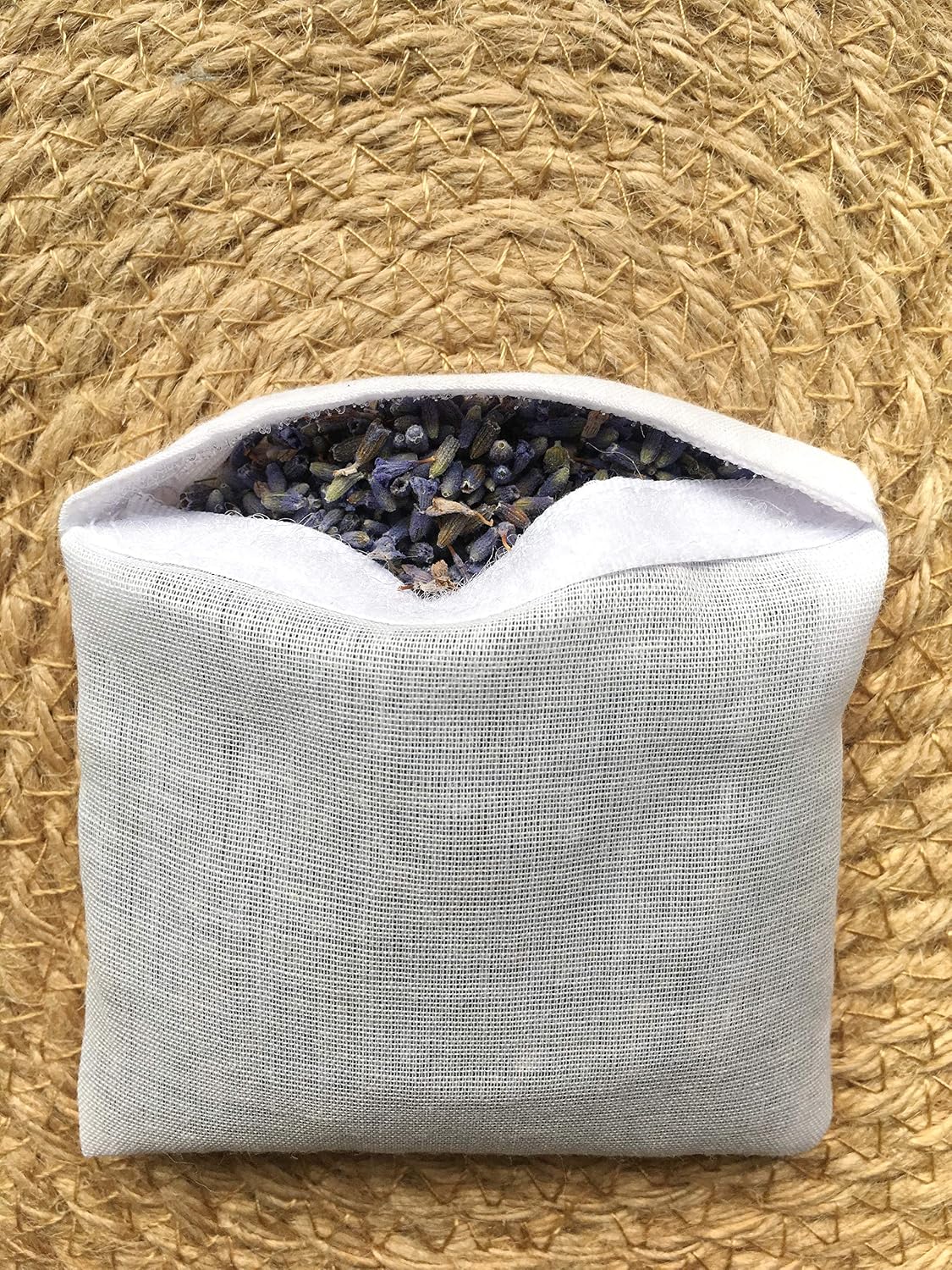 Hand Embroidered Lavender Sachet Bag Wheat Embroidery Natural Linen 6"x6", Set of 3