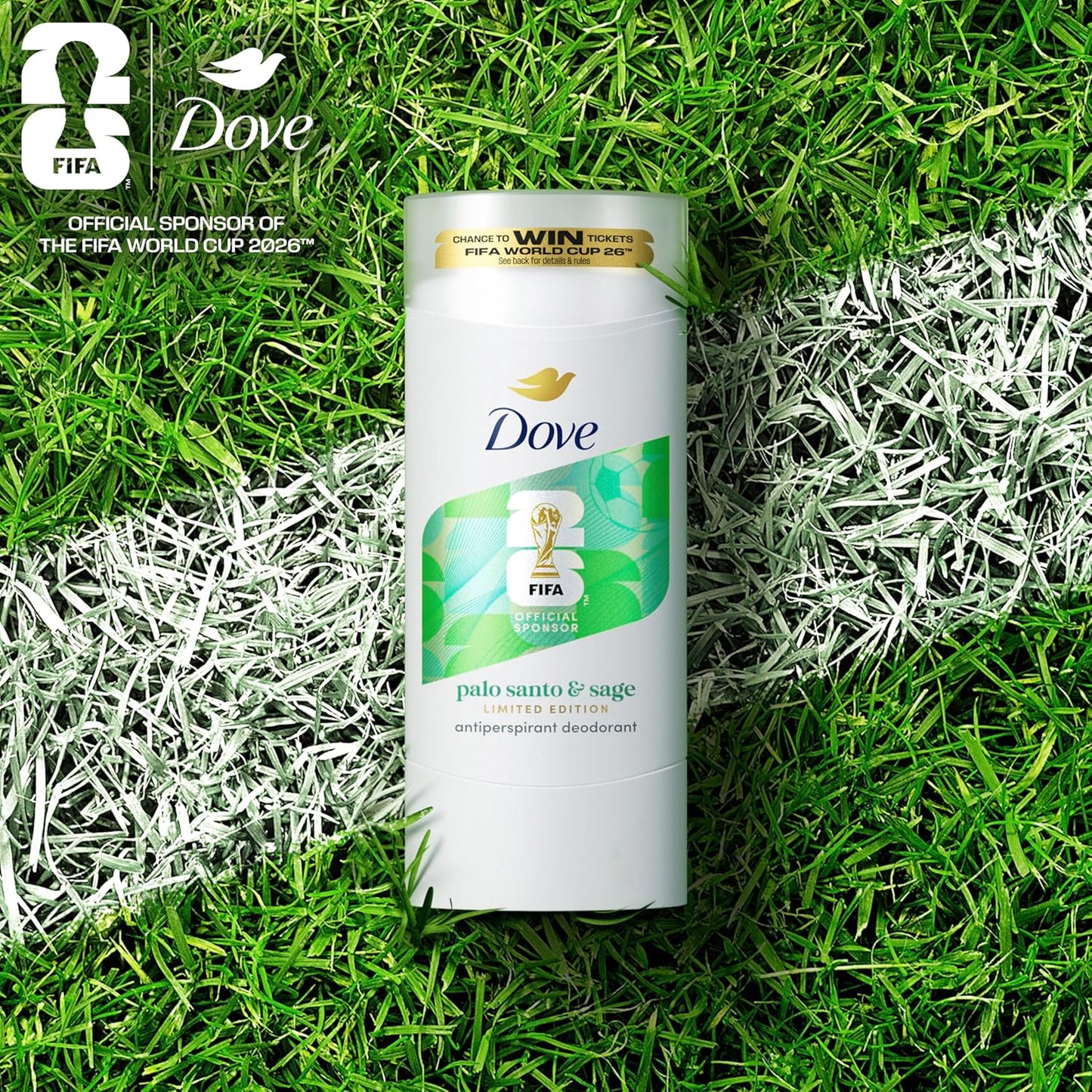 Dove Palo Santo & Sage Antiperspirant Stick – 72H Sweat & Odor Protection, Pro‑Ceramide Technology, Alcohol‑Free, FIFA Limited Edition Design, 2.6 oz