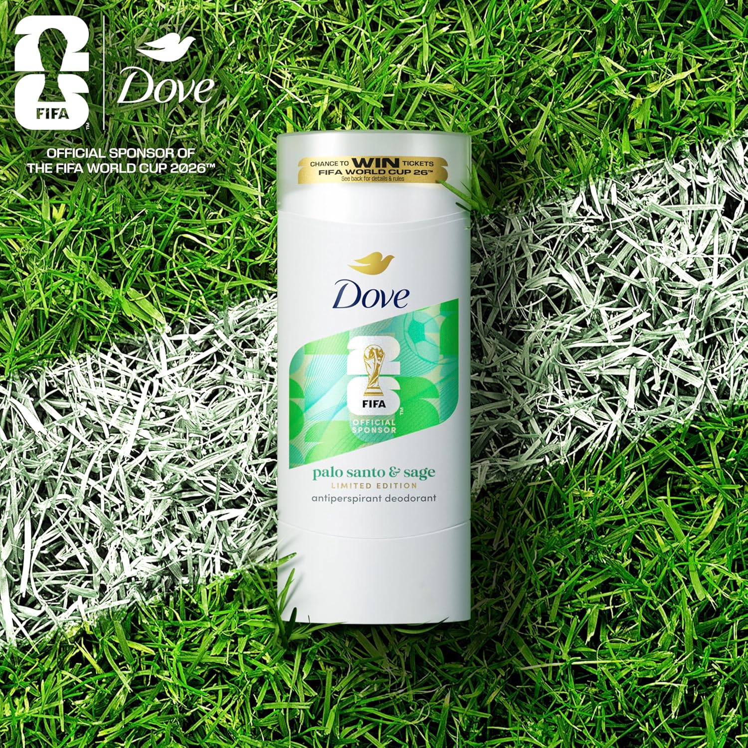 Dove Palo Santo & Sage Antiperspirant Stick – 72H Sweat & Odor Protection, Pro‑Ceramide Technology, Alcohol‑Free, FIFA Limited Edition Design, 2.6 oz